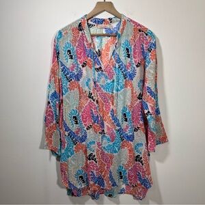 Fresh Produce Cotton Gauze 3/4 Roll Tab Sleeve Tunic Cover Up XL / 2XL Tunic Top